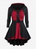 Gothic Hooded Lace Trim Lace-up Two Tone High Low Top -  