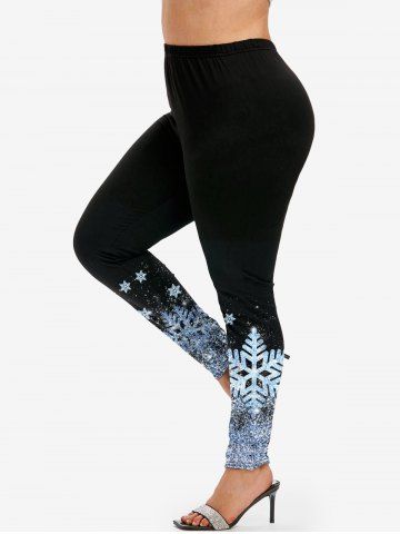 Plus Size Snowflake Print Christmas Leggings - LIGHT BLUE - M | US 10