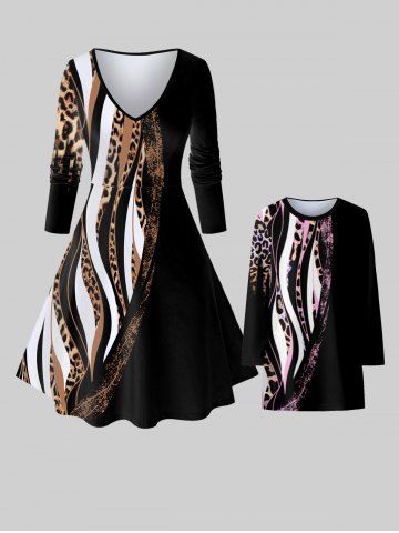 Mommy and Me Leopard Printed Colorblock Matching Dress Sets