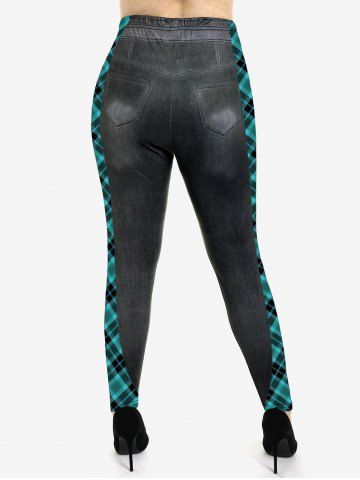 Plus Size Plaid 3D Jeans Printed Skinny Leggings
