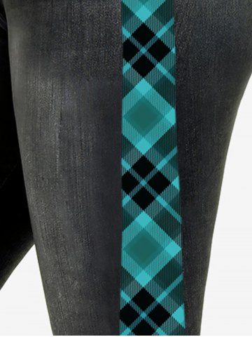 Plus Size Plaid 3D Jeans Printed Skinny Leggings