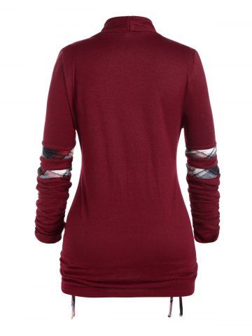 Plus Size Plaid Print Crossover Cinched Long Sleeve Faux Twinset Knitwear