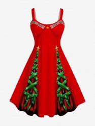 Robe avec Lacets sans Manches à Imprimé Noël 3D Grande Taille - Rouge 3XL