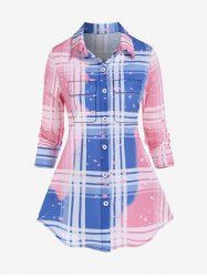 Plus Size Plaid Ombre Color Button Up Shirt -  