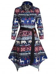 Tribal Animal Allover Print Flower Lace Insert Shirt Dress -  