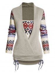 Haut Croisé Noué à Imprimé Tribal en Tricot - café L