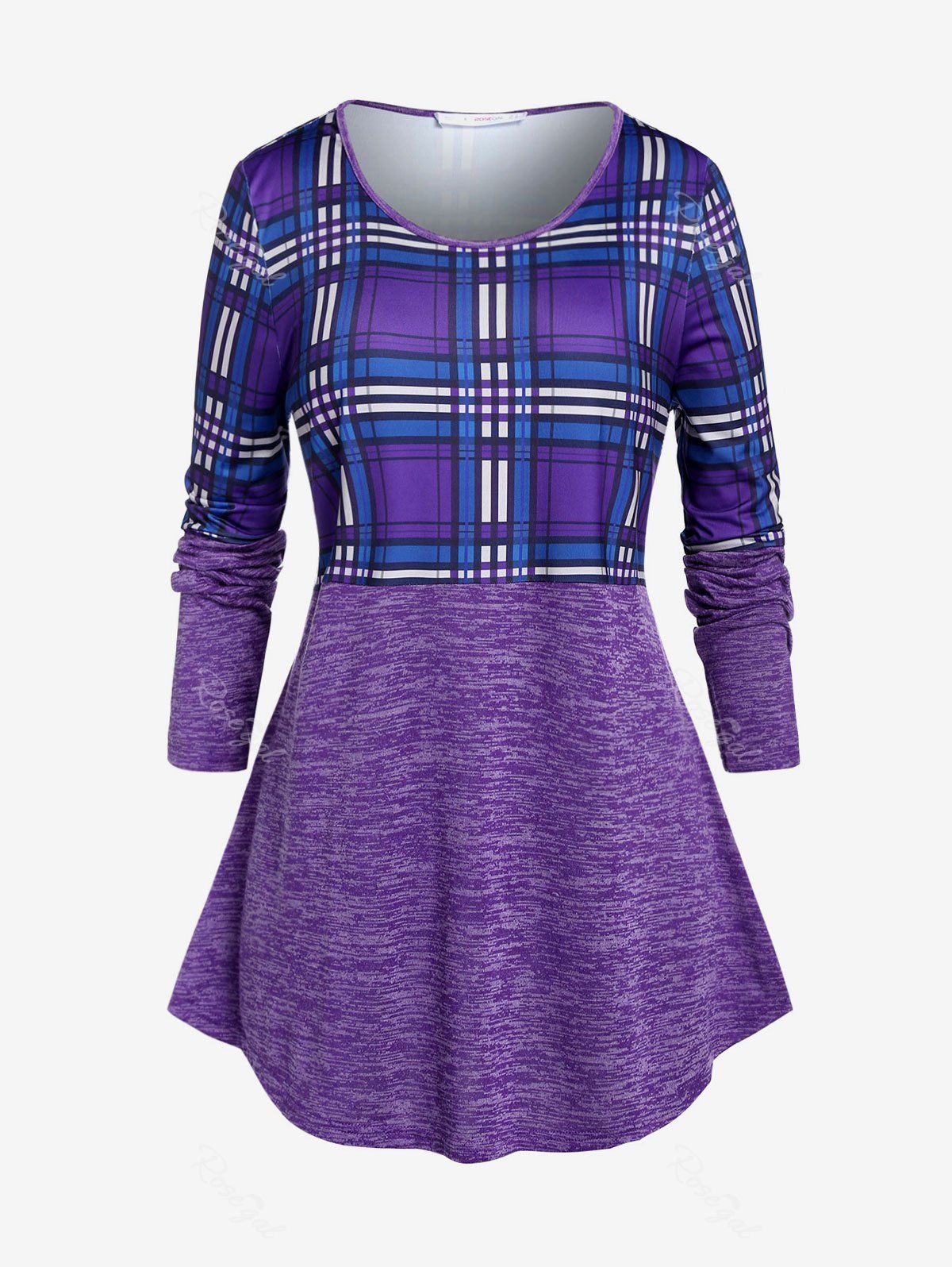 Chic Plus Size Plaid Space Dye A Line Tunic Tee  