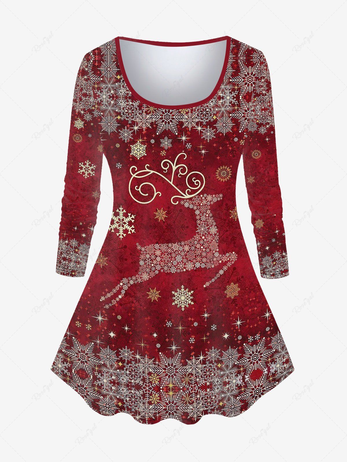 Outfit Plus Size Snowflake Elk Print Christmas T-shirt  