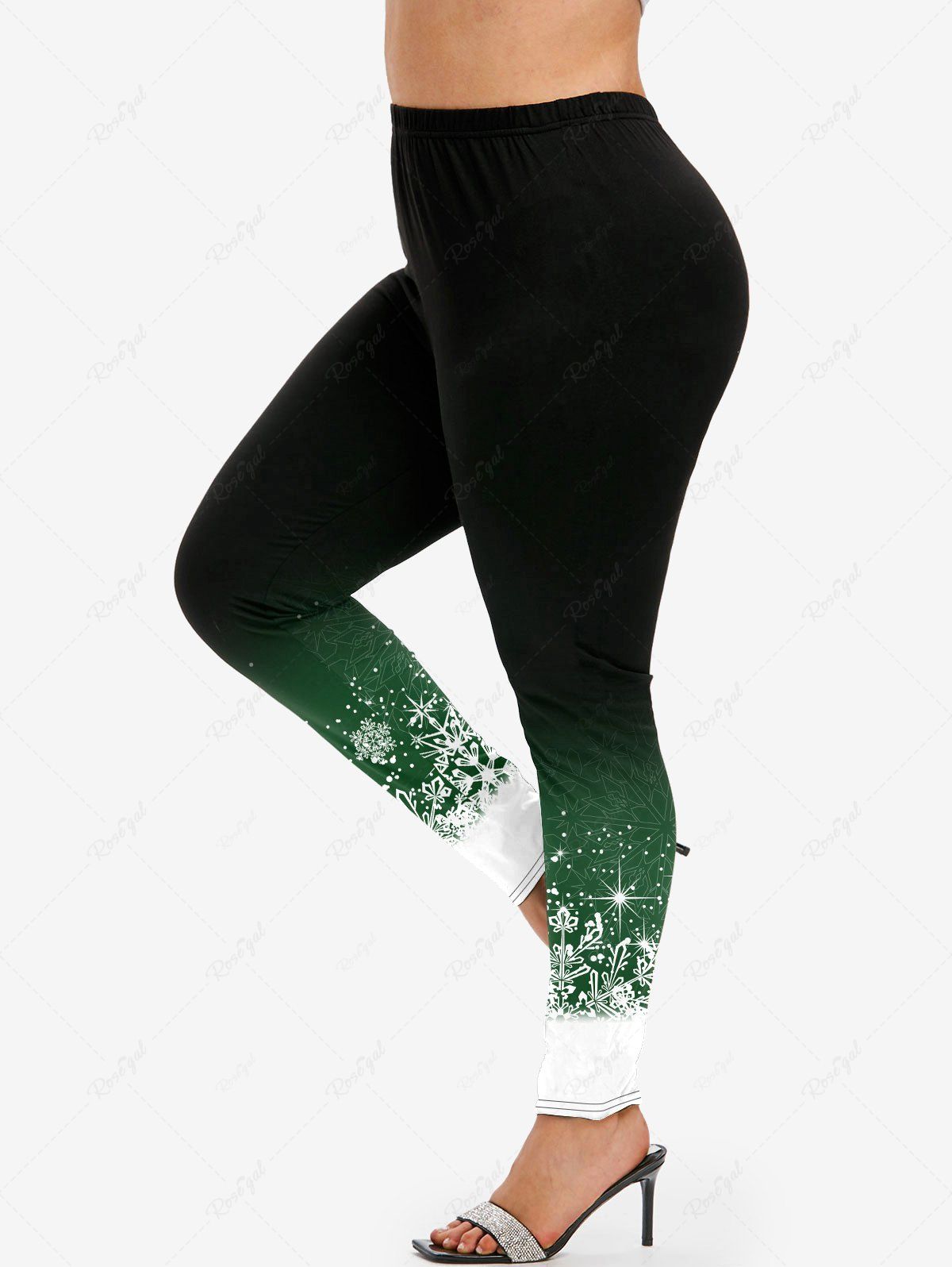 Legging Moulant Ombré à Imprimé Flocon de Neige de Noël Grande Taille Vert profond 5x | US 30-32