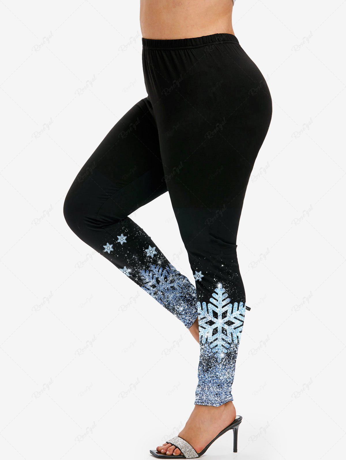 Chic Plus Size Snowflake Print Christmas Leggings  