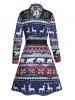 Tribal Animal Allover Print Flower Lace Insert Shirt Dress -  