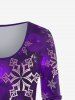 Plus Size Christmas Snowflake Print Long Sleeve T-shirt -  