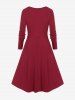 Plus Size Valentine Day Cowl Neck O-ring Ruched Long Sleeve Midi Dress -  