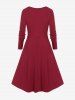 Plus Size Valentine Day Cowl Neck O-ring Ruched Long Sleeve Midi Dress -  