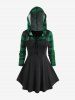Plus Size Lace Up Hooded Plaid Top -  