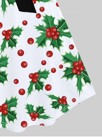 Plus Size 3D Bowknot Christmas Flower Poinsettia Printed Vintage A Line Dress