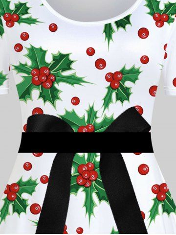Plus Size 3D Bowknot Christmas Flower Poinsettia Printed Vintage A Line Dress