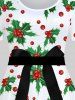 Plus Size 3D Bowknot Christmas Flower Poinsettia Printed Vintage A Line Dress -  