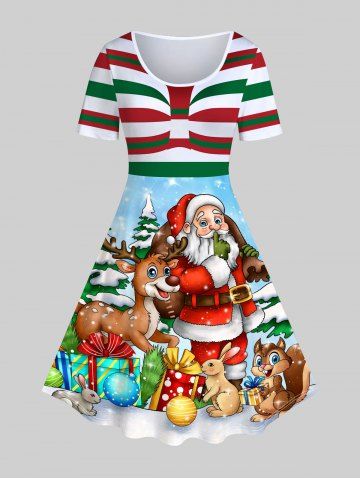 Plus Size Christmas Printed A Line Vintage Dress