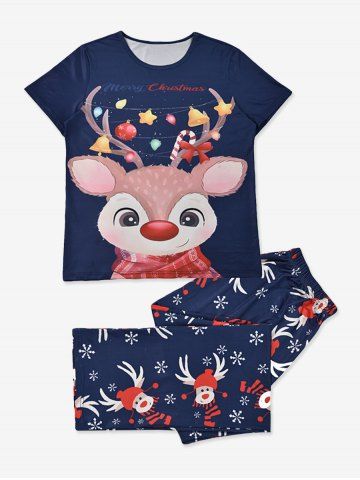 Ensemble de Pyjama T-Shirt à Imprimé Cerf de Noël et Pantalon