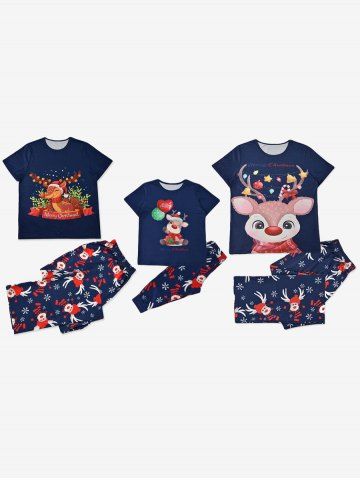 Kids Merry Christmas Elk Printed Tee and Pants Pajamas Set - DEEP BLUE - 4 - 5 YEARS