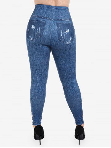 Plus Size 3D Printed Skinny Flocking Lined Leggings