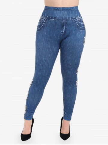 Plus Size 3D Printed Skinny Flocking Lined Leggings