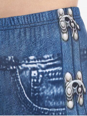 Plus Size 3D Printed Skinny Flocking Lined Leggings