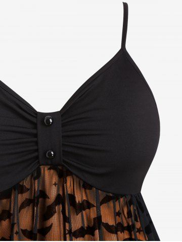 Plus Size Bats Pattern Lace Overlay Knot Halloween Fit and Flare Dress