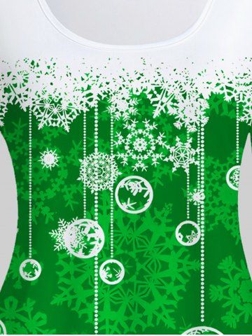 Plus Size Christmas Snowflake Printed Colorblock Long Sleeves Tee