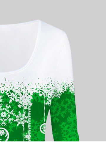 Plus Size Christmas Snowflake Printed Colorblock Long Sleeves Tee