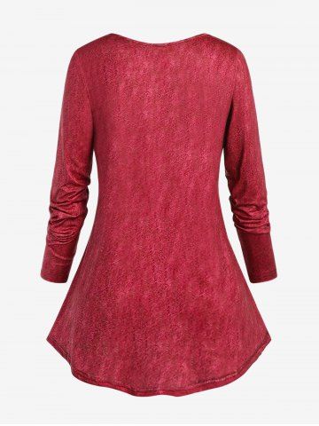 Plus Size 3D Jeans Chains Lace Printed Long Sleeves Tee