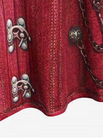 Plus Size 3D Jeans Chains Lace Printed Long Sleeves Tee