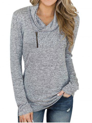 Long Sleeve Zipper Embellishment Knit Sweatshirt - LIGHT GRAY - XL