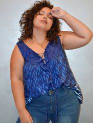 Plus Size Butterfly Print Lace Up Tent Tank Top -  