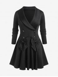 Plus Size Shawl Neck Flounce Double Breasted Mini Blazer Dress with Bowknots -  