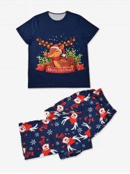 Ensemble de Pyjama T-Shirt à Imprimé Cerf de Noël et Pantalon pour Homme - Bleu profond XXL
