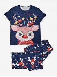 Merry Christmas Elk Printed Pajamas Tee and Pants Set -  
