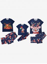 Ensemble de Pyjama T-Shirt à Imprimé Cerf de Noël et Pantalon - Bleu profond 4 à 5 ans