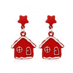 Boucles D'Oreilles de Noël Pendantes Maison Rouge - Rouge 