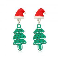 Boucles D'Oreilles Chapeau de Noël Pendantes - Vert 