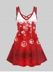 Plus Size Snowflakes Balls Printed Crisscross A Line Christmas Dress -  