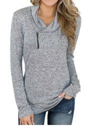 Sweat-shirt en Tricot Embelli de Zip à Manches Longues - Gris Clair 2XL
