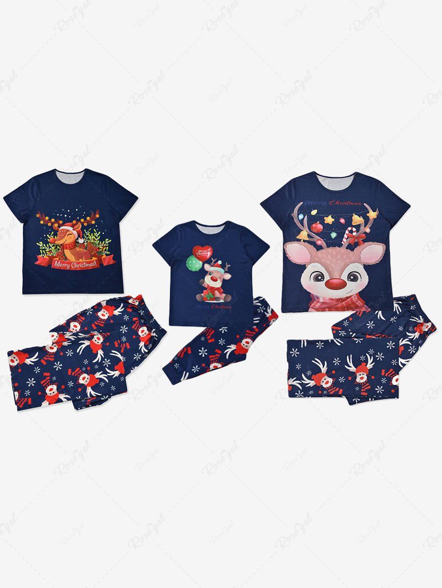 Ensemble de Pyjama T-Shirt à Imprimé Cerf de Noël et Pantalon Bleu profond 4 à 5 ans