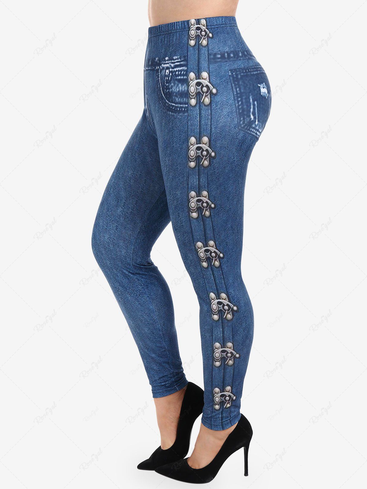 Cheap Plus Size 3D Printed Skinny Flocking Lined Leggings  