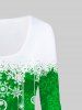 T-shirt à Imprimé Flocon de Neige de Noël en Blocs de Couleurs de Grande Taille à Manches Longues - Vert S | US 8