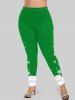Plus Size Christmas Snowflake Printed Two Tone Leggings -  