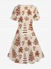 Plus Size Christmas Cute Gingerbread Tree Snowflake Print A Line Dress -  