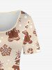 Plus Size Christmas Cute Gingerbread Tree Snowflake Print A Line Dress -  
