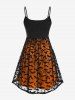 Robe D'Halloween Evasée Ajustée Nouée en Dentelle Motif de Chauve-souris de Grande Taille - Orange S | US 8